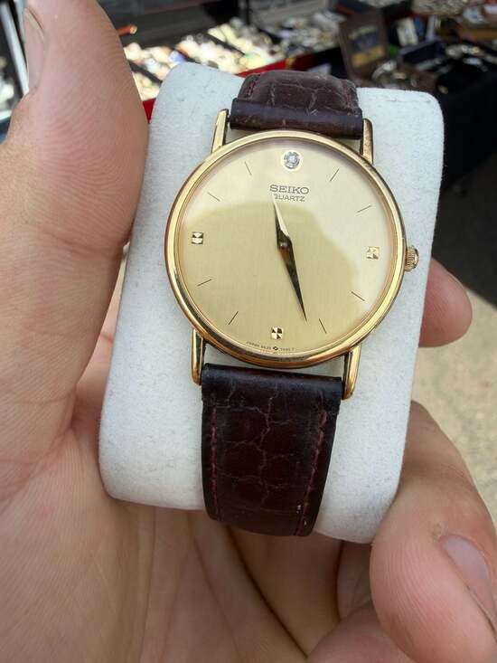 Seiko Other - Vintage Seiko Quartz 6530-7009 Gold-Tone Dress Watch with Diamond Marker